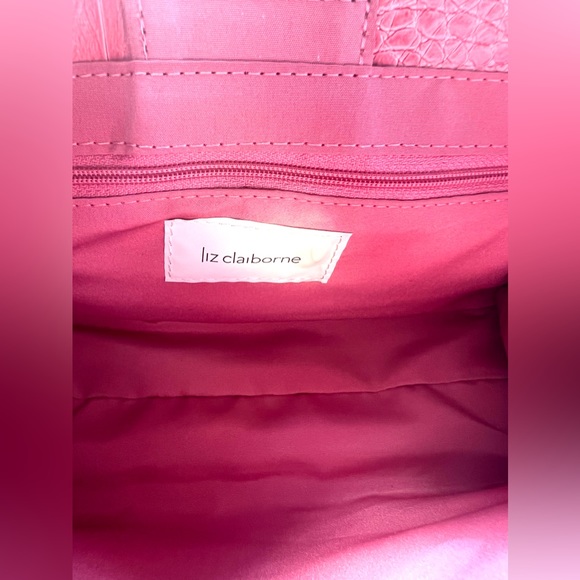 LIZ CLAIBORNE Small Satchel Bag Pink Croc Handbag Purse - Picture 4 of 11